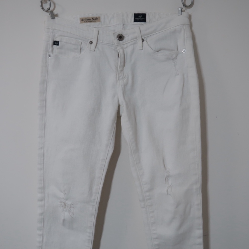 AG The Stevie Ankle Slim Straight Distressed White Jeans 26R - Picture 4 of 8